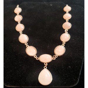Lovely Gold Tone Pink Rose Necklace Y Drop Jewelry 20.5"